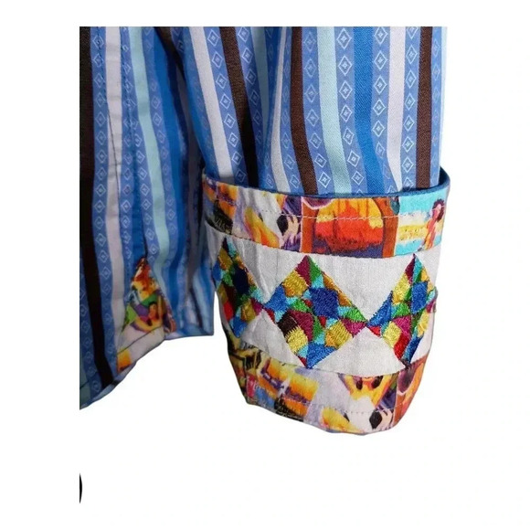 Robert Graham Embroidered Shirt Button Front Striped Diamond Men's XL - Picture 4 of 9